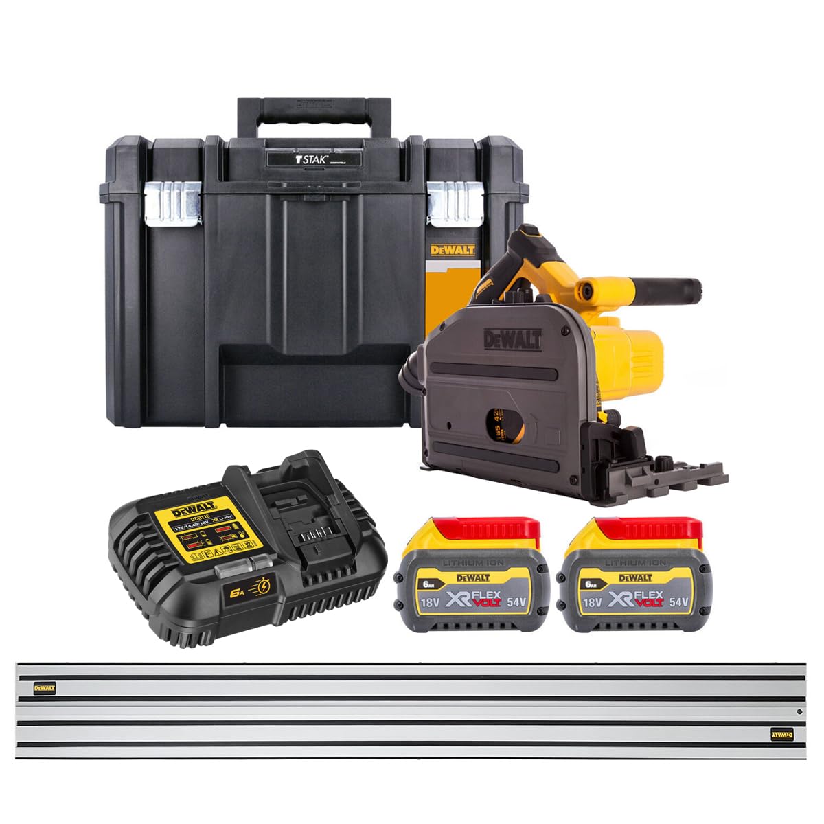 Dewalt DCS520T2 54 V XR FLEXVOLT Sierra de inmersión inalámbrica de 165 mm - 2 x 6,0 Ah + raíles de guía
