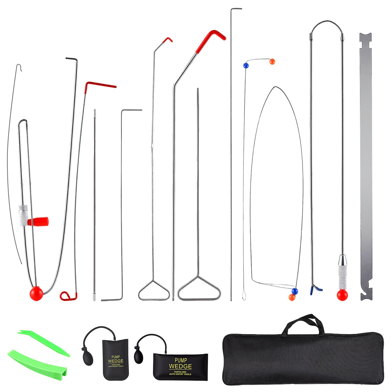Kit 18 Pezzi per modanature Auto e Pannelli Interni, con attrezzo Lungo, Pompe a Cuscino d’Aria, Leve, Chiavi e Borsa