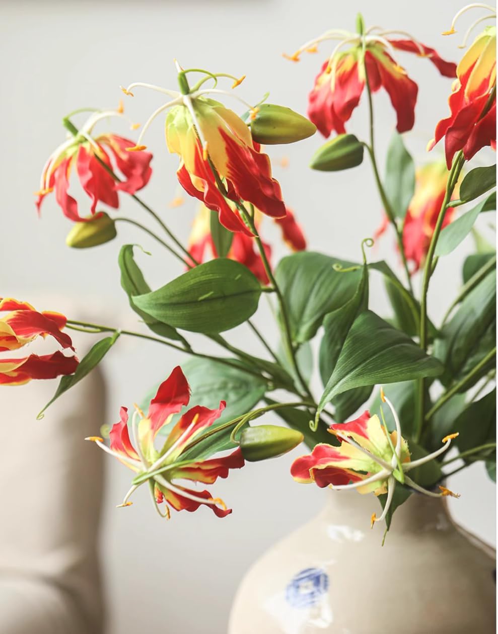 Rustic Reach Faux Fire Lily Stem 31.9" Tall Three Stems