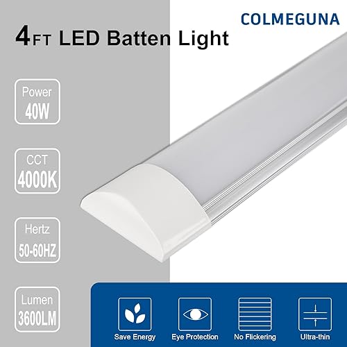 Miniatura 4 de colmeguna Paquete de 8 luces LED de listón de 4 pies, luz ultrafina montada en superficie de techo, 40 W, luz de día 4000 K, IP20, lámpara de techo