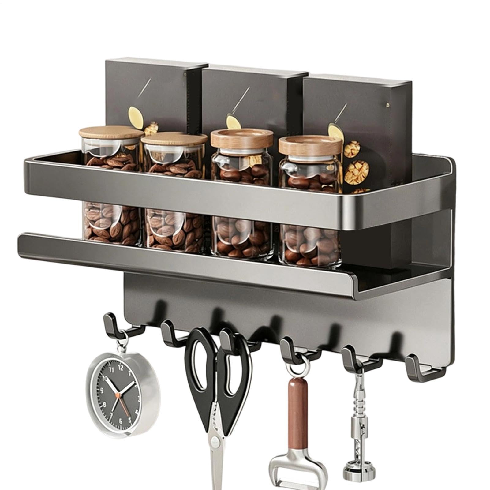 Organizador magnético para frigorífico de pared sin taladrar con 6 ganchos | Estantería de metal para cocina, para baño, garaje, lavandería, caravana, camping, armario de puerta