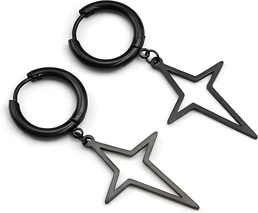 THE MEN THING STELLAR NOIR BLACK - Pure Titanium Steel Hoop Earrings for Men &amp; Boys (2pcs)