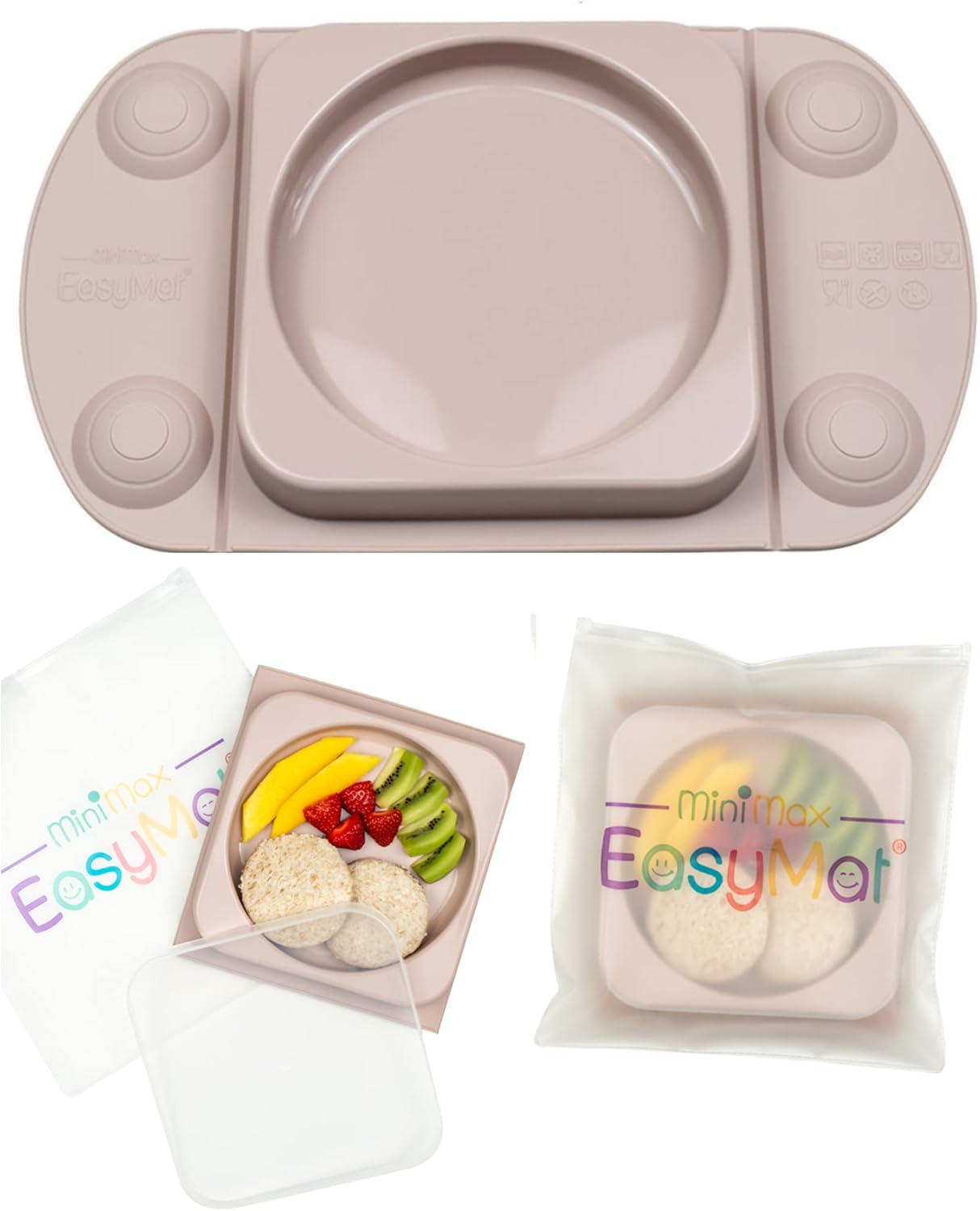 ひっくり返らない ベビー食器セット 離乳食 5つの吸盤で安定力up シリコン素材 プレート 皿 フタ 専用袋 付 超可爱の