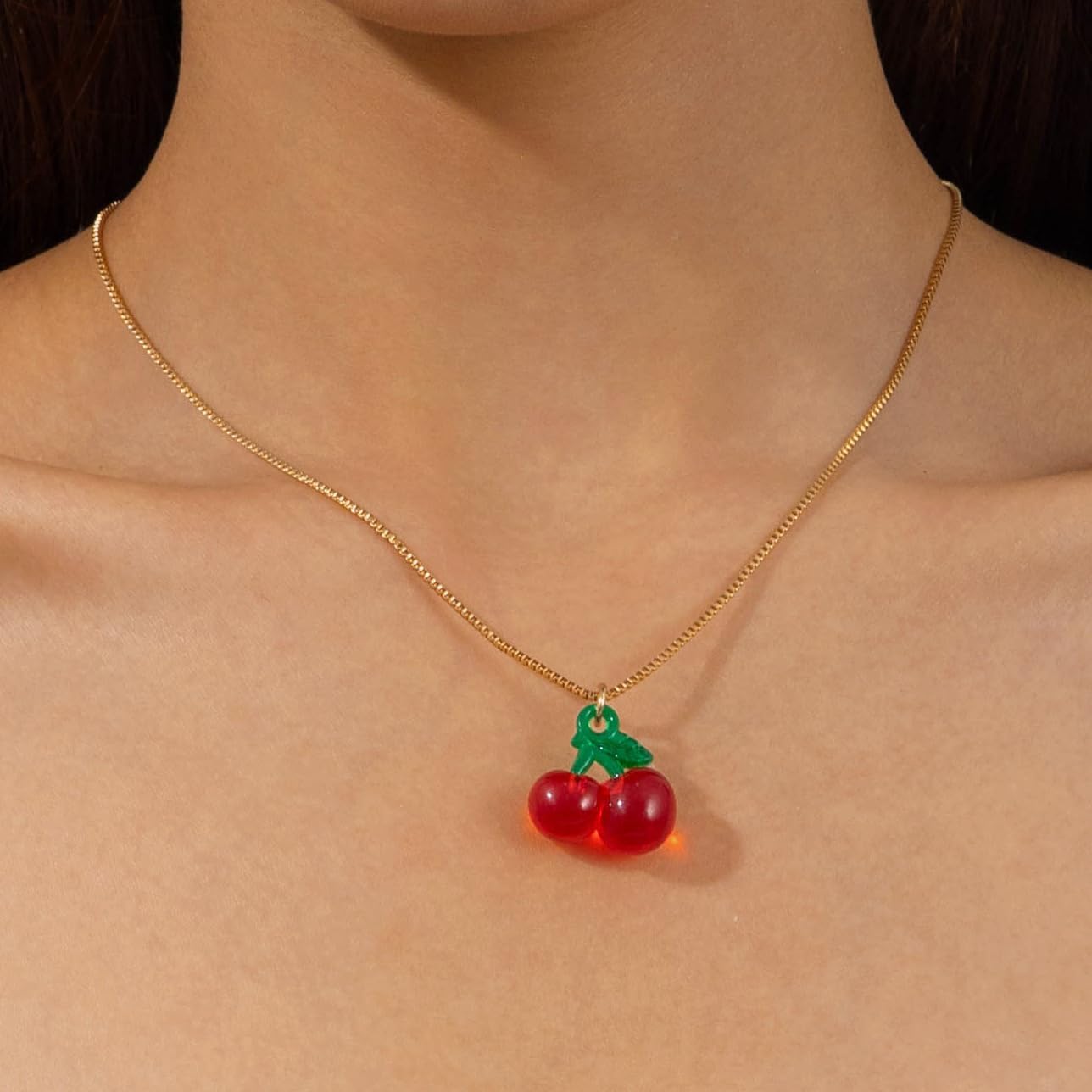 Red Cherry Fruit Pendant Necklace Earrings Jewelry Set Funny Sweet Cherry Stuffs for Women - Image 4
