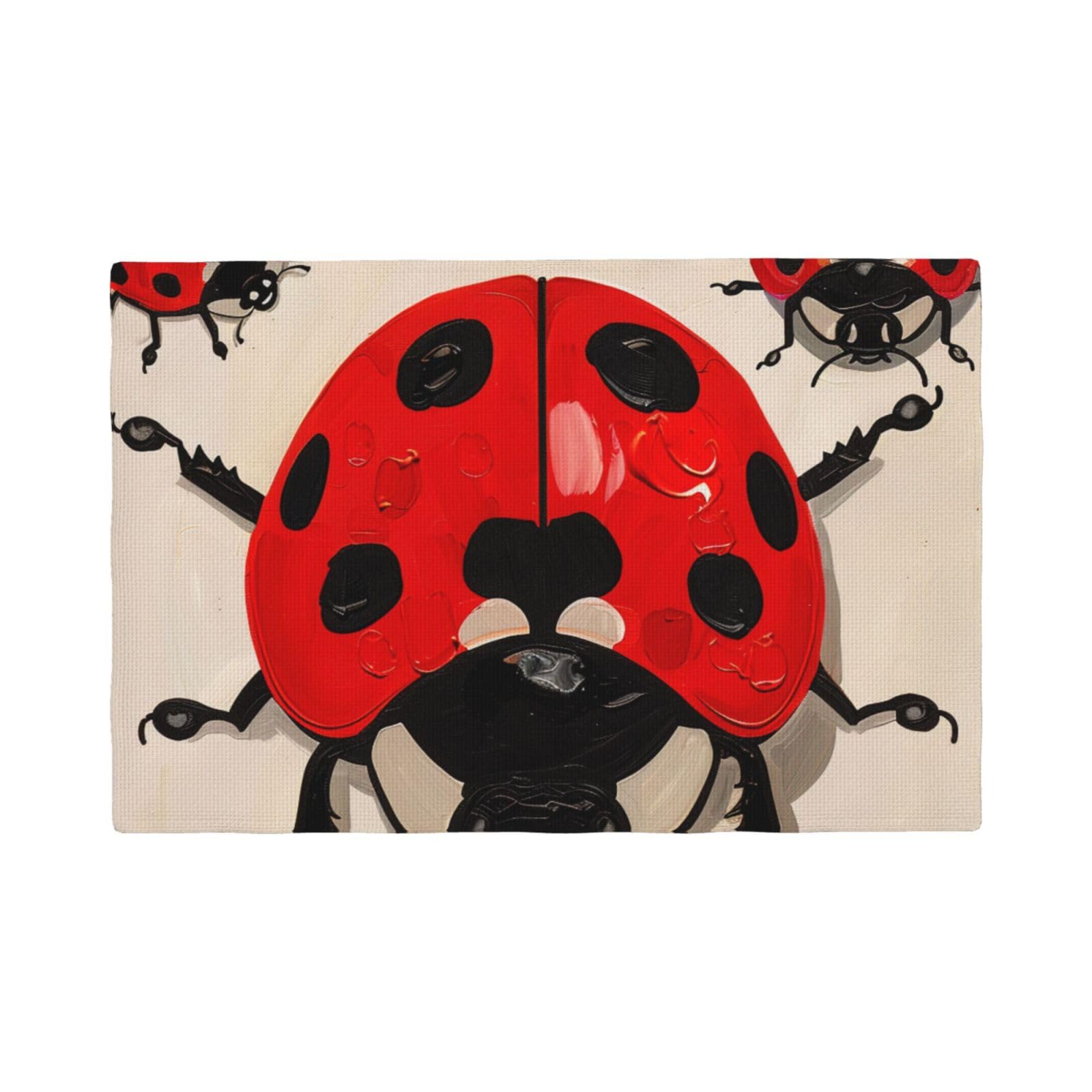 Ladybug Print Print Placemats Set, Heat Resistant Washable Placemat 12x18in Table Mats for Party Kitchen Dining Table Decoration Indoor Outdoor, Six Piece