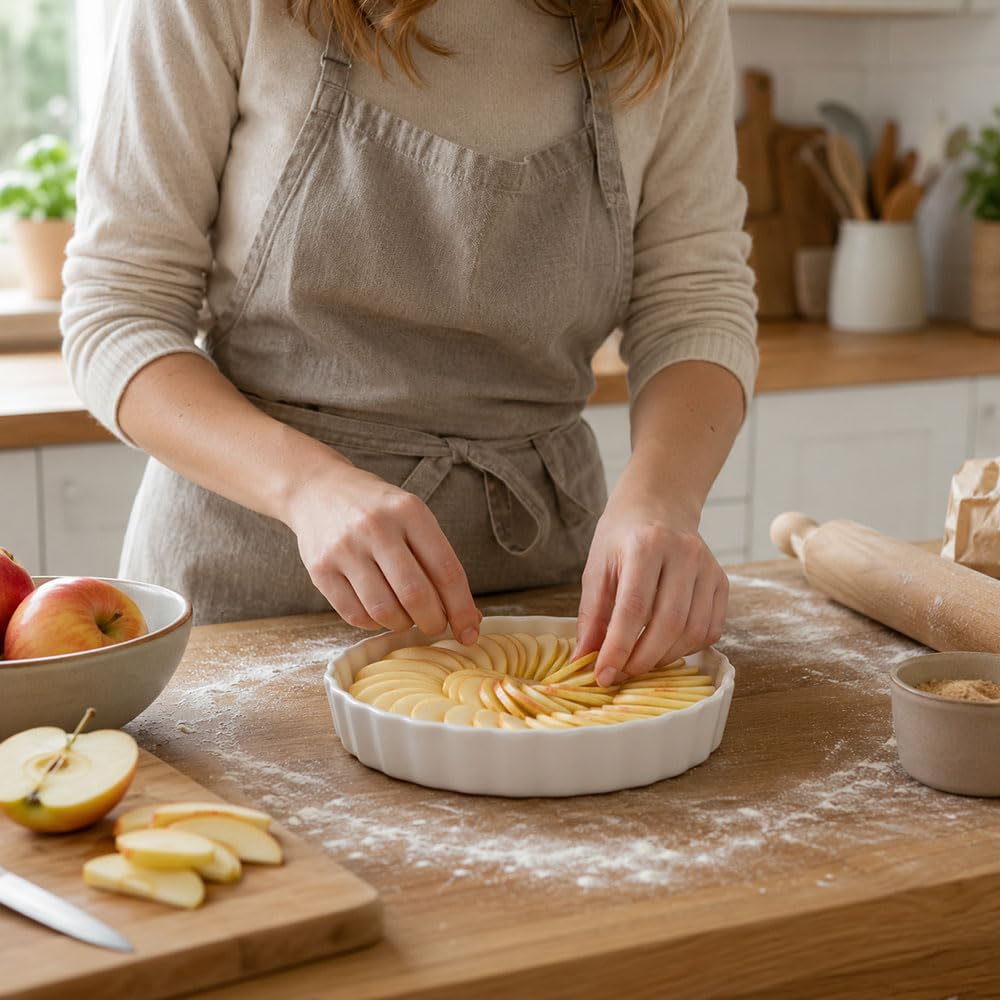2 Artikel Tarteform aus Keramik Runde Keramikkuchenform 14.4cm | Molde de Cerámica Einfach zu Reinigen für Quiche, Backwaren,Tarte (Weiß)