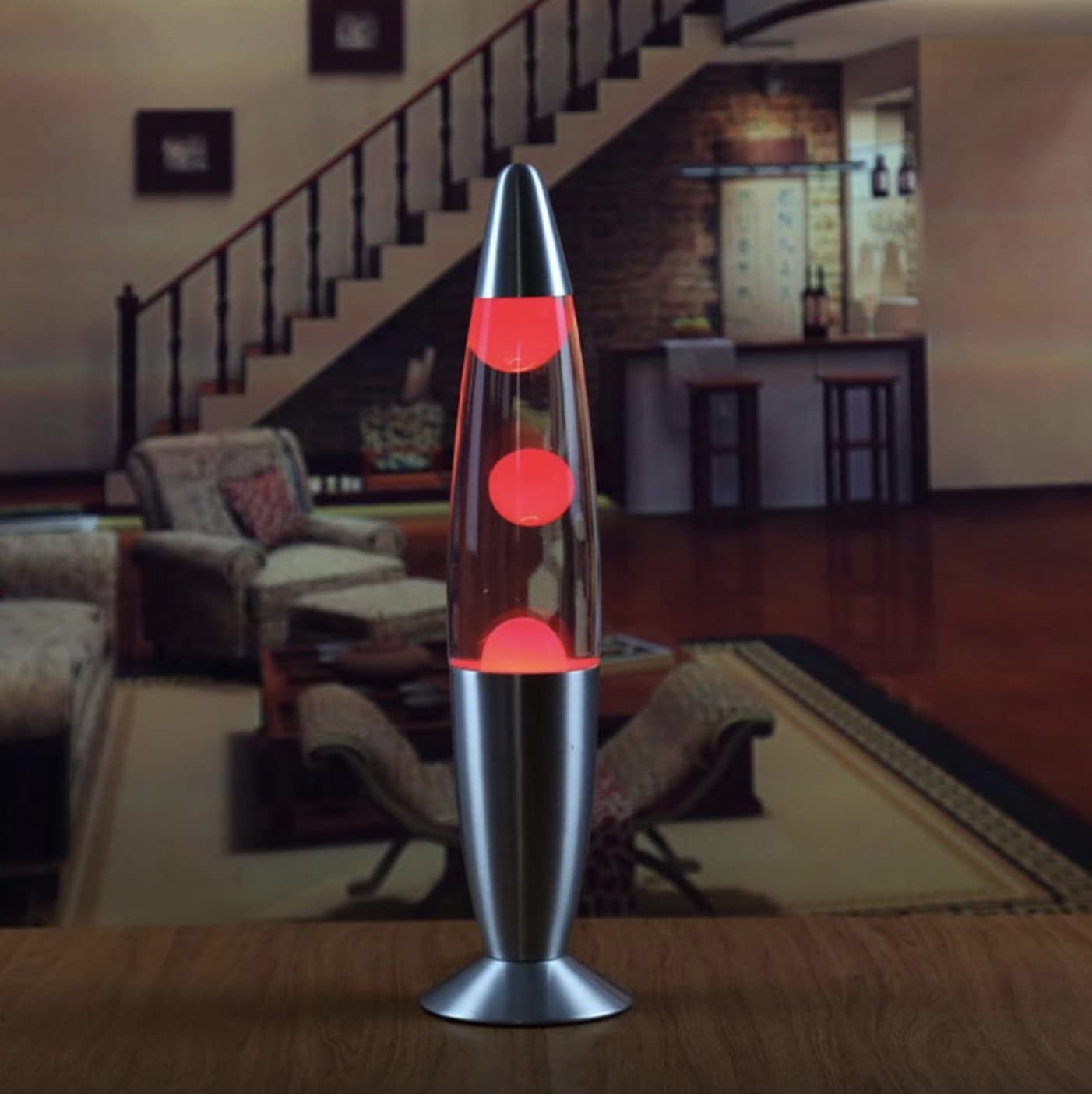 Lámpara LED de Lava, Lámpara de Lava Relajante Bombillas Incluidas, Regalo Ideal Lamparilla de noche, Lava Lamp Magma Tranquilizante, Base plateada Diseño retro vintage 220-240V, 40 x 9 x 9 cm (Rojo)