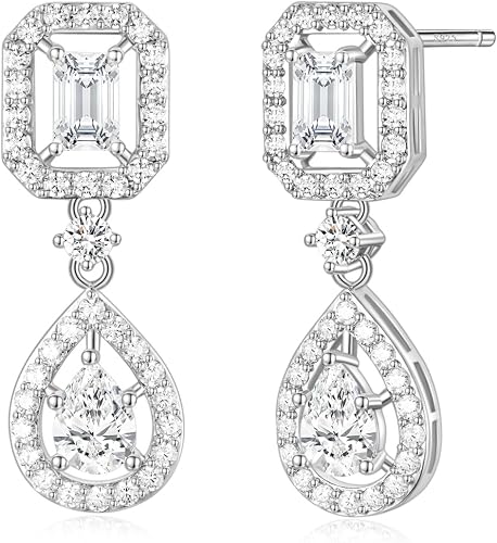 EAMTI Teardrop Wedding Bridal Earrings For Brides Sterling Silver Post Cubic Zir