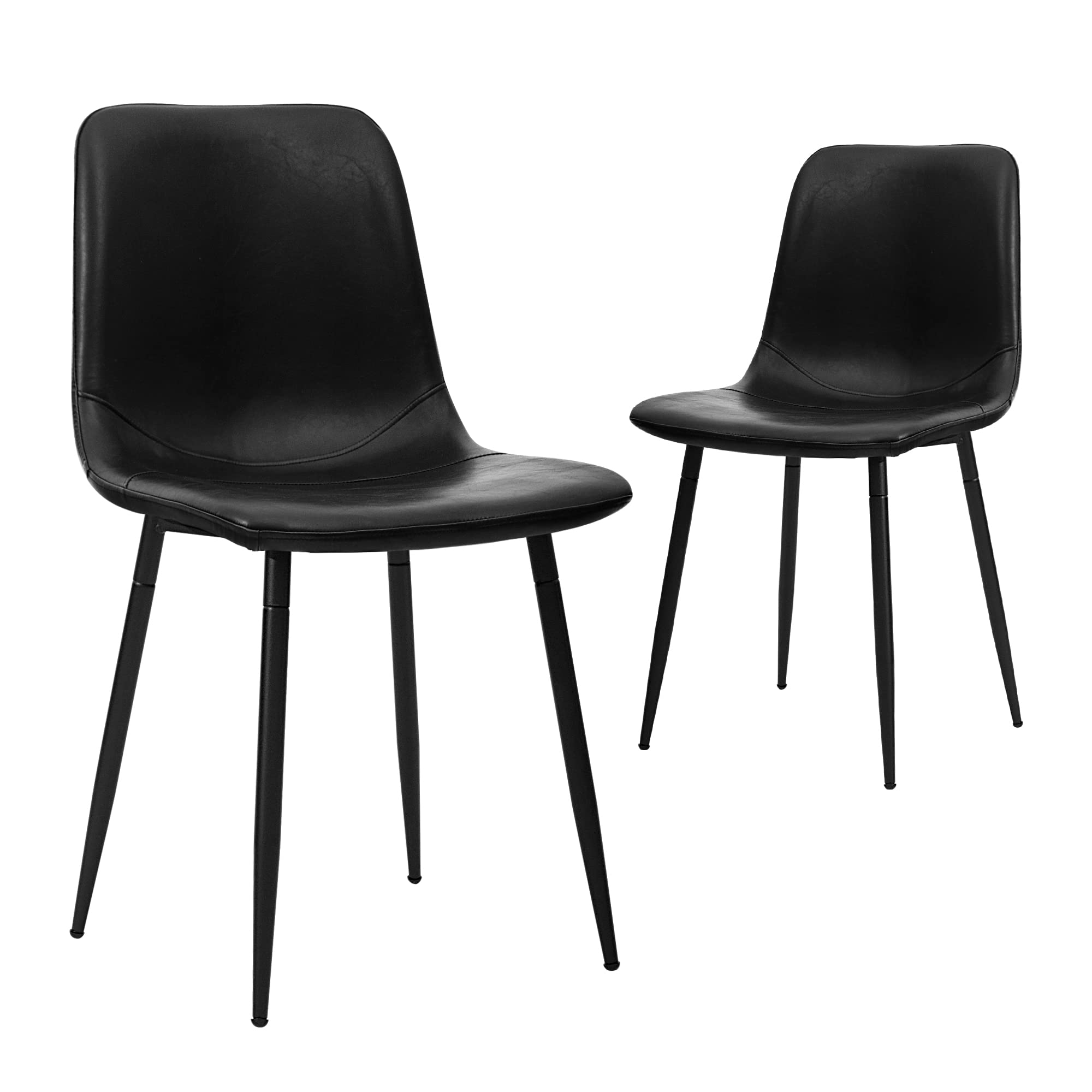 CangLong Living Monte Dining Chair in Black Faux Leather and Black Powder Coat Finish, set of 2, Black