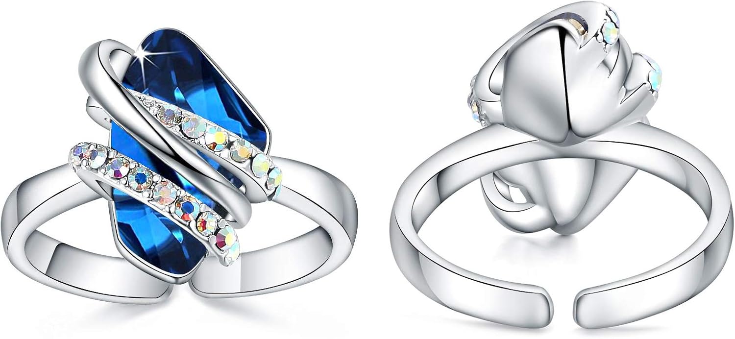 Leafael Mothers Day Gifts Wish Stone Ring for Women, Rose Gold Tone or Silver Tone Adjustable Open Band, Size 6.5–8