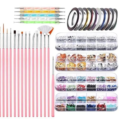 Nail Art Kit with 15 Brushes, 5 Dotting Pens, 10