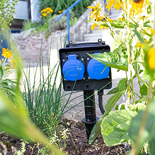 as - Schwabe 60684 4-Weg Schuko Earth Spike Verdeler met Timer, IP44, 230 V/16 A, Kabellengte Van 2 meter, Zwart - Afbeelding 3