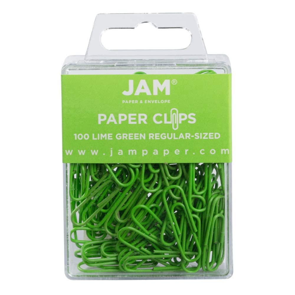 JAM PAPER Colorful Standard Paper Clips - Regular 1 Inch - Lime Green Paperclips - 100/Pack