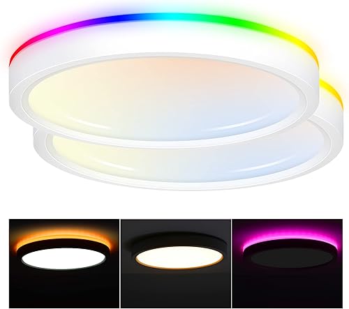 CLOUDY BAY Lámpara de techo inteligente LED de 8 pulgadas, accesorio de techo empotrado, 15 W 2700-6500 K CCT, 2 W RGB, compatible con Alexa y