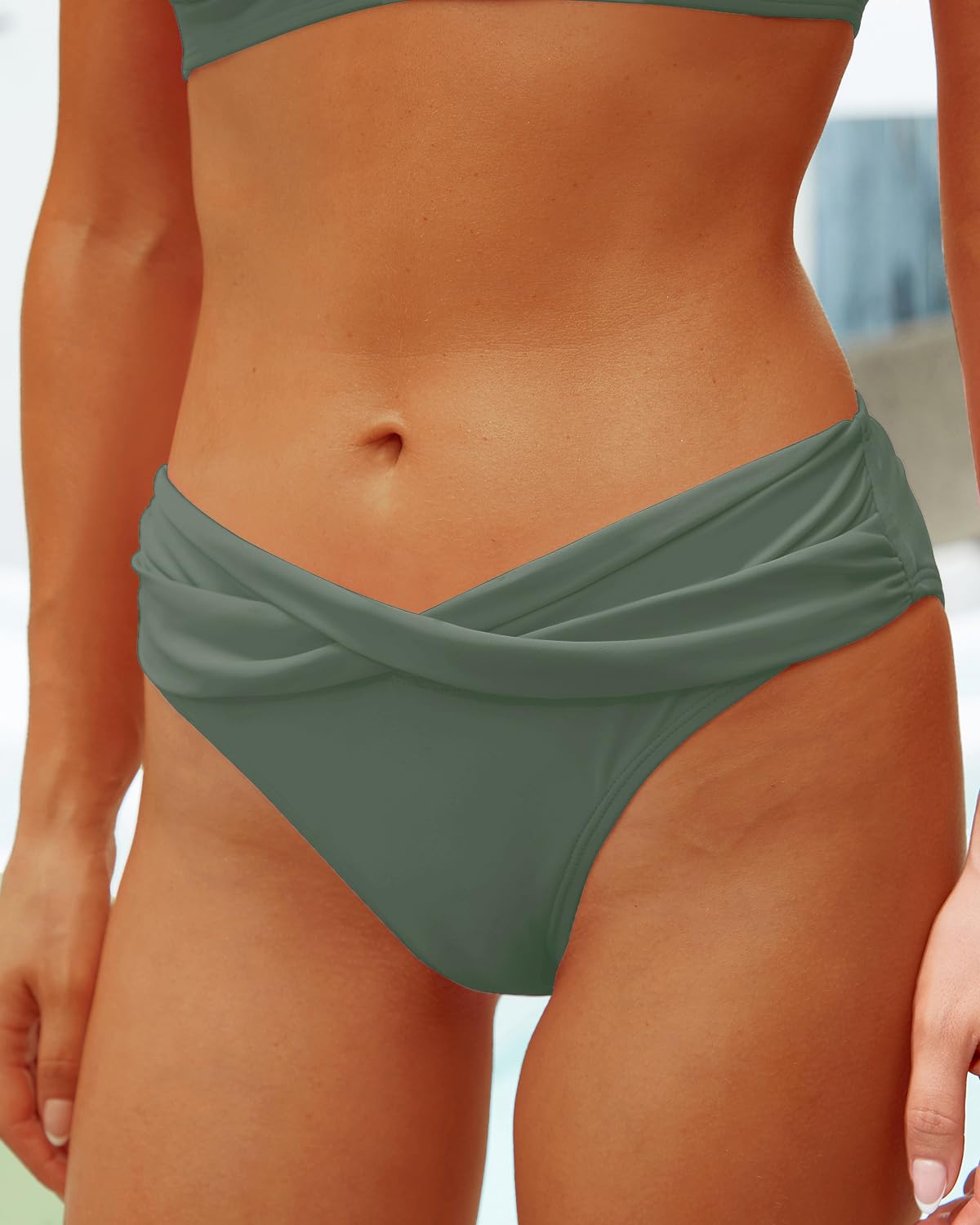 Yonique Maillot de Bain Deux pièces pour Femme - Push Up - Bikini Dos Nu - Style Vintage, Vert, Taille M