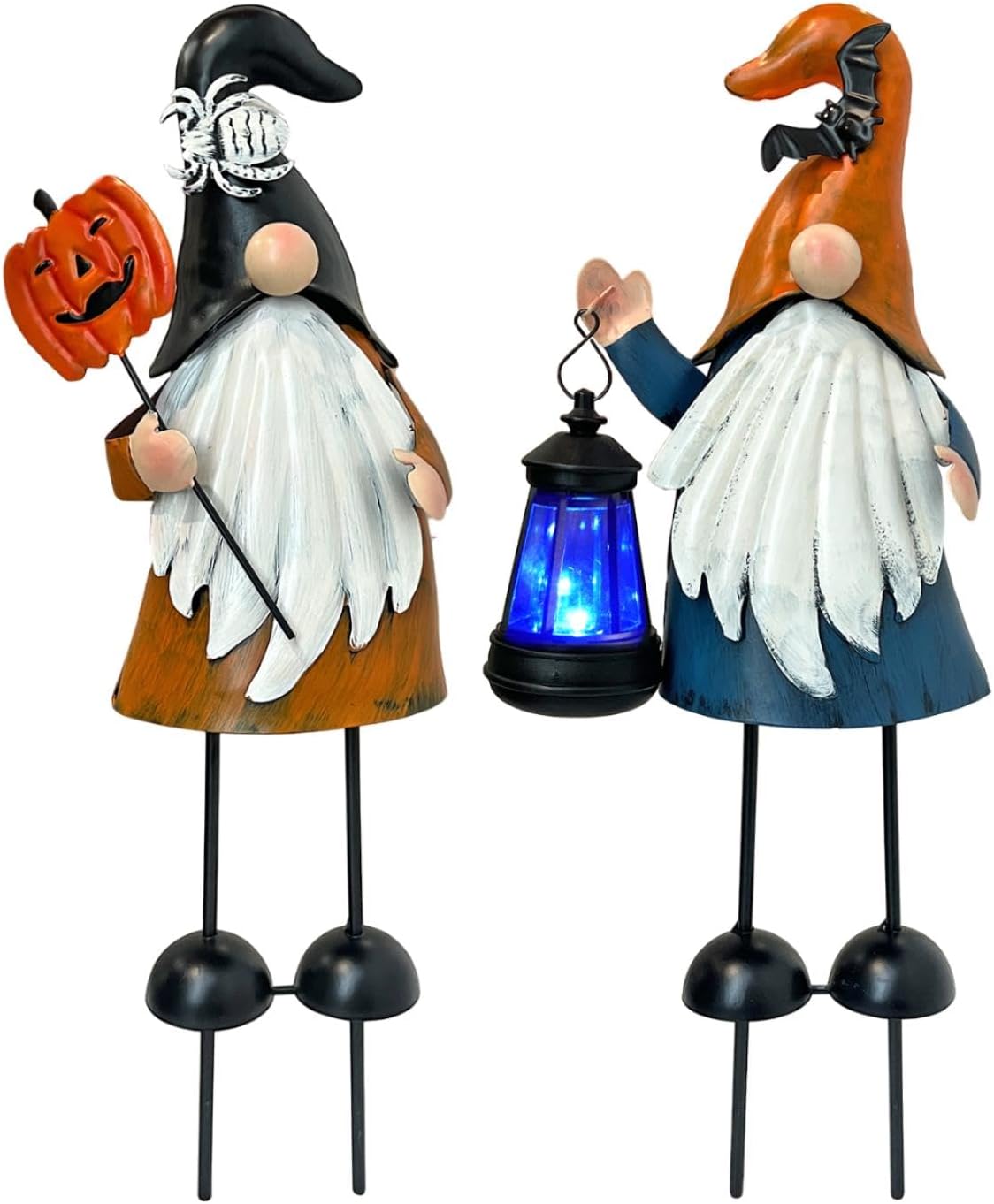 HONGLAND Halloween Decorations Outdoor Solar Gnomes with LED Lantern, Gnomes Metal Yard Art Halloween Outdoor Decor Patio Holiday Gardening Gifts for Mom Women