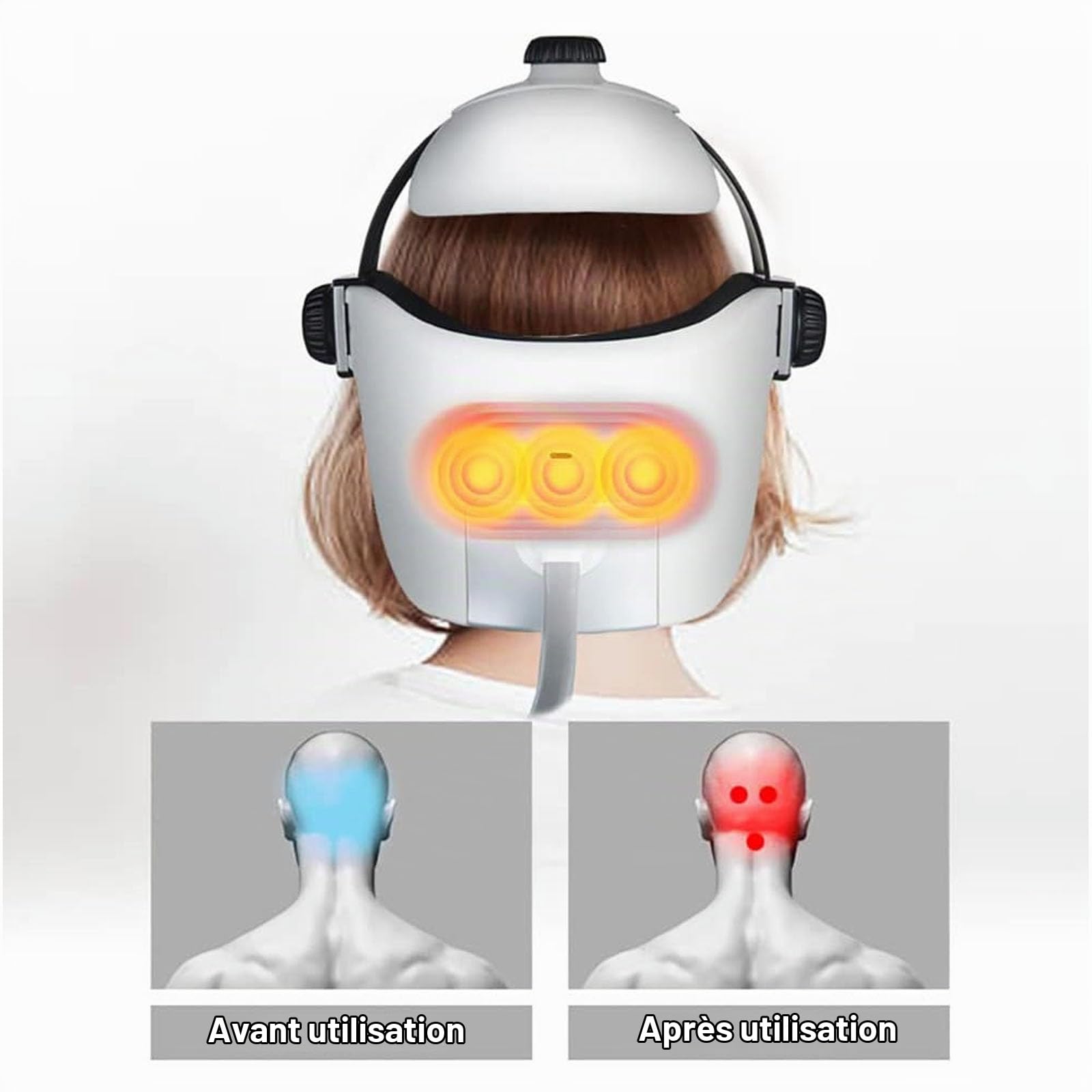 Casque de Massage électrique de la tête, Masseur de Vibrations à Pression d'air avec Massage Profond, Vibrations, Chauffage et Musique, Taille réglable, soulagement de la Douleur, Relaxation