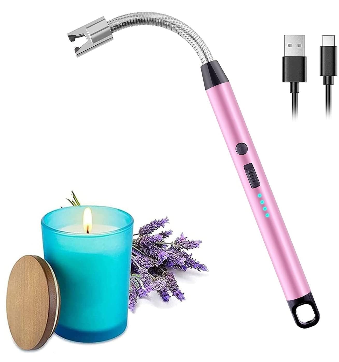 STORIA Electric Lighter for Candles Rechargeable Electric Gas Lighter Home Use Candle Lighter Plasma Flameless Windproof USB Lighter 360° Flexible Neck Arc Lighter (Pink)-image-6