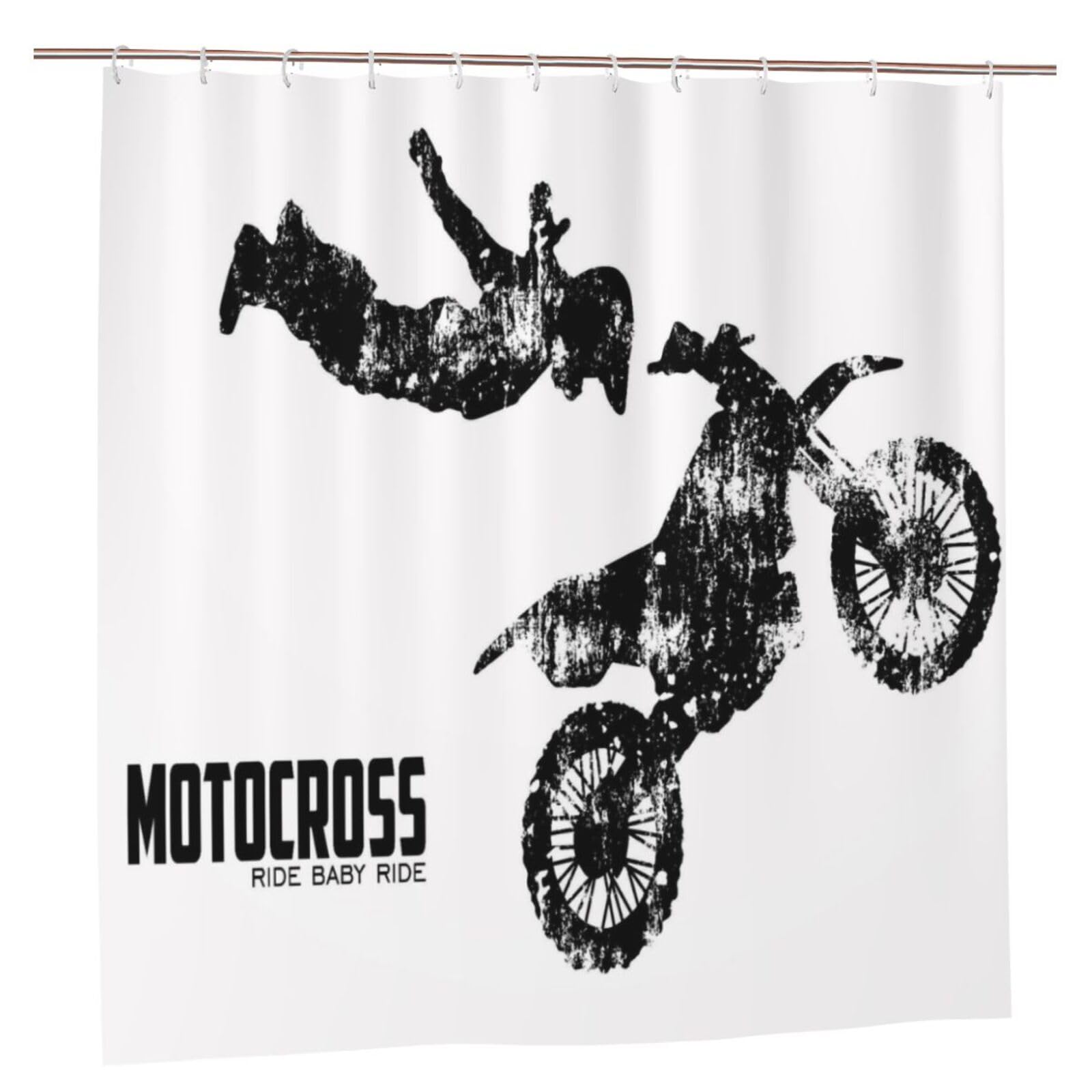 Oudrspo Polyester Fabric Shower Curtain - 70x70 Inch with Metal Grommets, Artistic Privacy Design, Motocross Drivers Silhouette Design
