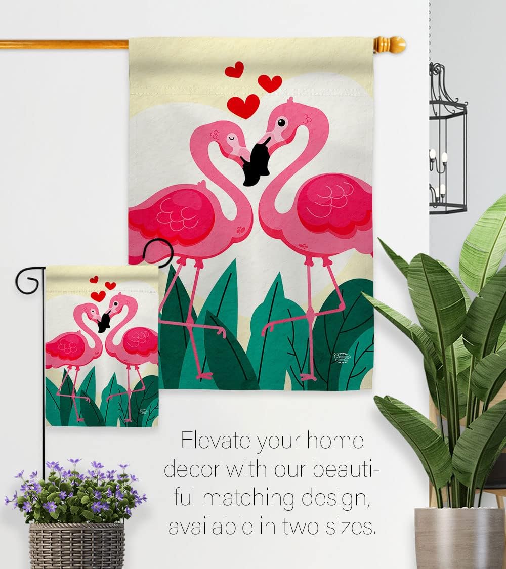 True Love Flamingo Garden House Flag Set Springtime Valentine Happy Heart Couple Romantic February Holiday Decoration Banner Small Yard Gift Double-Sided, Made in USA