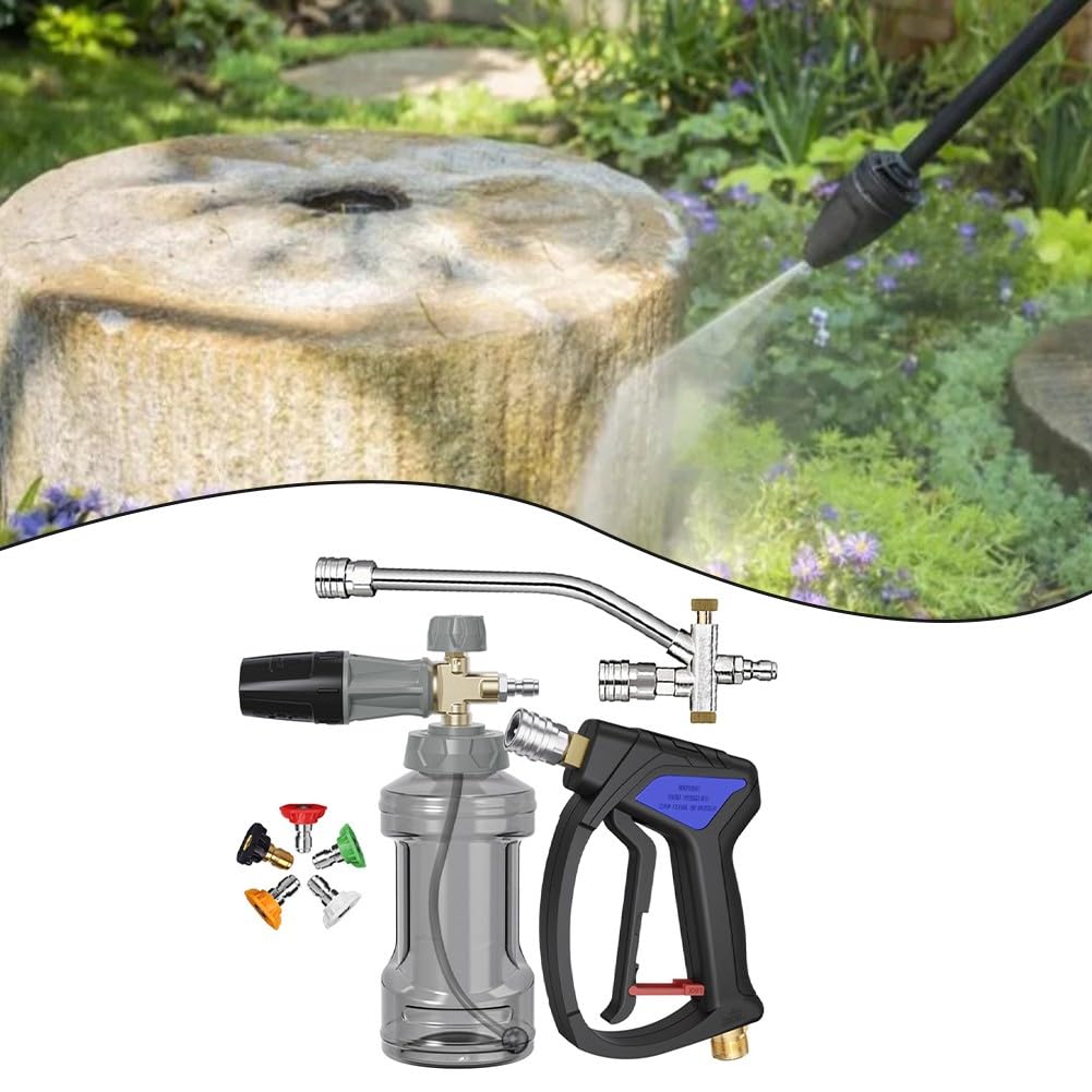 Lanza de espuma de alta presión de 4000 PSI con boquilla de cobre de 1000 ml, mango ergonómico para coche, terraza, entrada, robusto juego de metal y plástico para eliminar eficazmente la