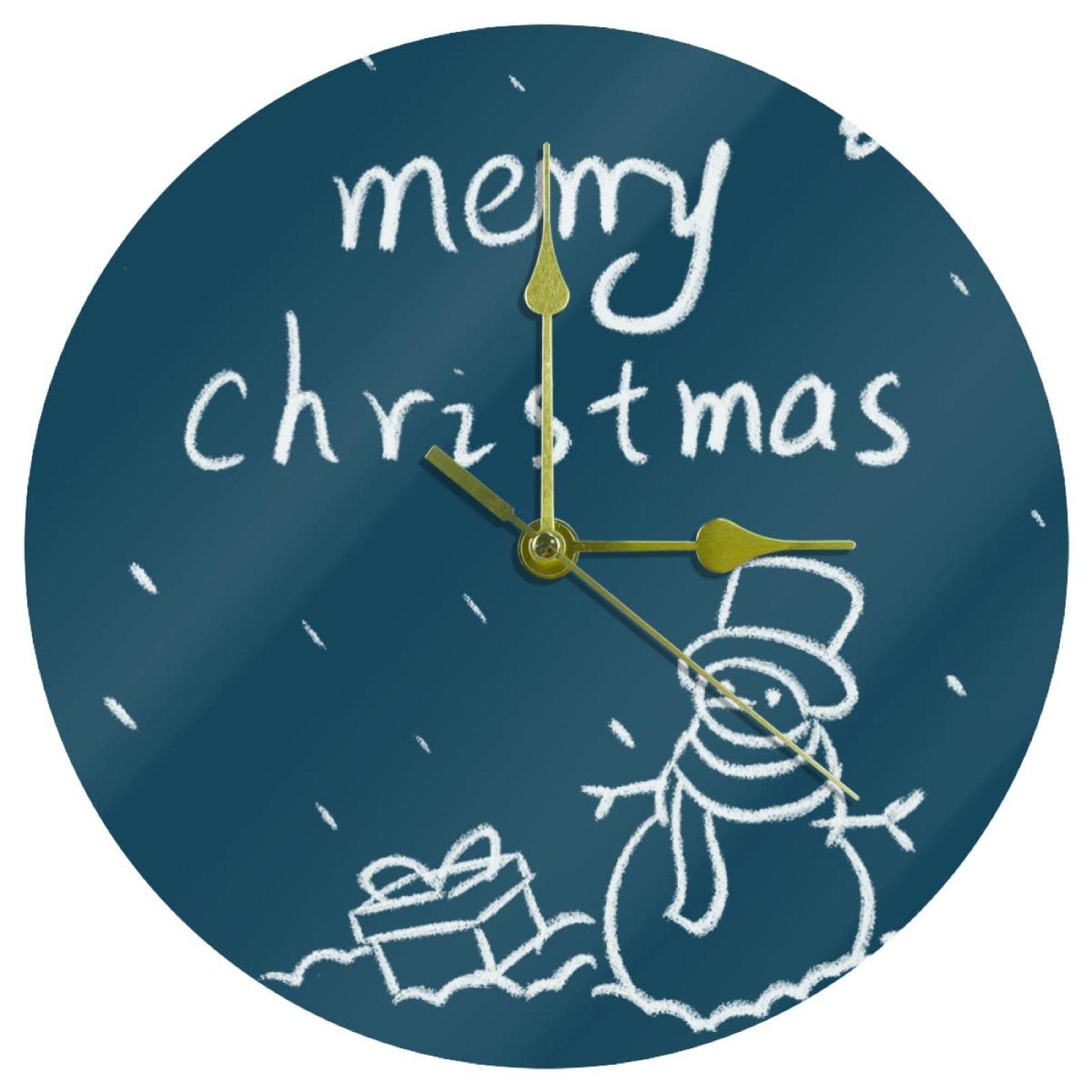 Horloge murale en acrylique Noël de 24 cm ronde et silencieuse