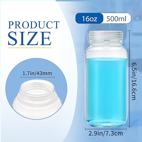 Miniatura 2 de Hoolerry 48 unidades de botellas de muestra de plástico de 16 oz  500 ml de grado laboratorio, botellas de reactivo de polipropileno de boca ancha,
