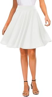 Women's Casual Stretchy Flared Mini Skater Skirt Basic A-Line Pleated Midi Skirt