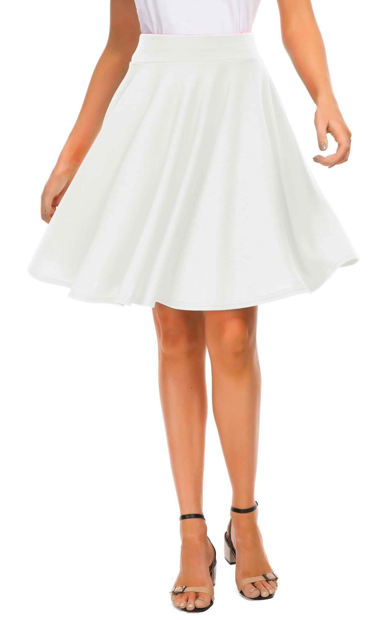EXCHIC Women's Casual Stretchy Flared Mini Skater Skirt Basic A-Line Pleated Midi Skirt