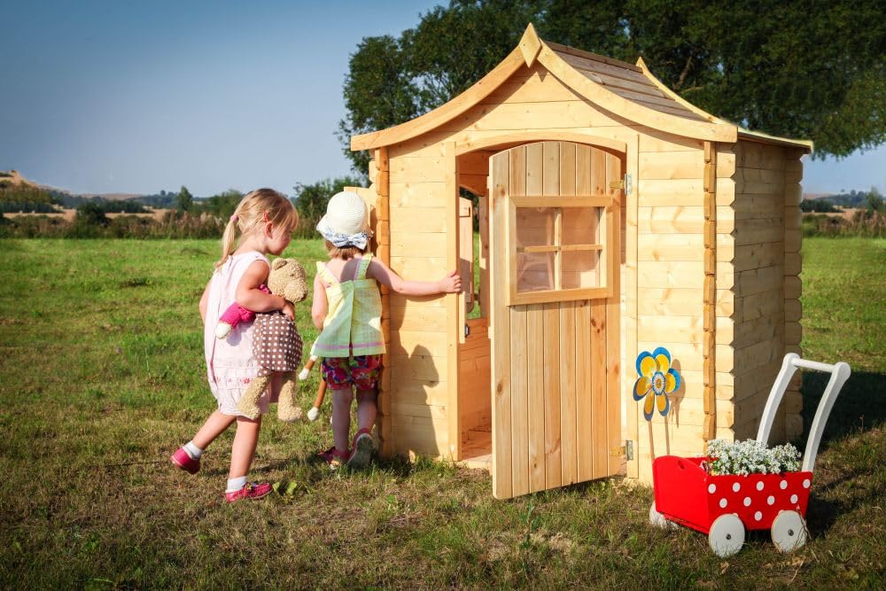 Drewniany domek dla dzieci - Domek zabawkowy dla dzieci, dł. 112 x szer. 146 x wys. 152 cm, 1,1 m2, domek do zabawy na świeżym powietrzu, domek ogrodowy Timbela M550-1