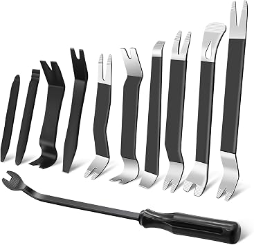 Auto Trim Removal Tool Kit Metal Prying Tool Auto Fastener Remover Pry Set Trim Remover Kit Car Door Panel Audio Radio Panel Dashboard Repair Kit 11PCS