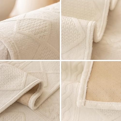 Miniatura 7 de vctops Funda de sofá de felpa geométrica bohemia con patrón de diamante, funda de sofá seccional peluda, funda antideslizante para sofá