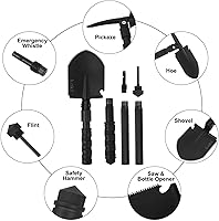 Vista 3 de iunio Camping Shovel,Shovel Folding, Portable, Multitool, Foldable Entrenching Tool, Collapsible Spade, for Backpacking, Trenching, Hiking