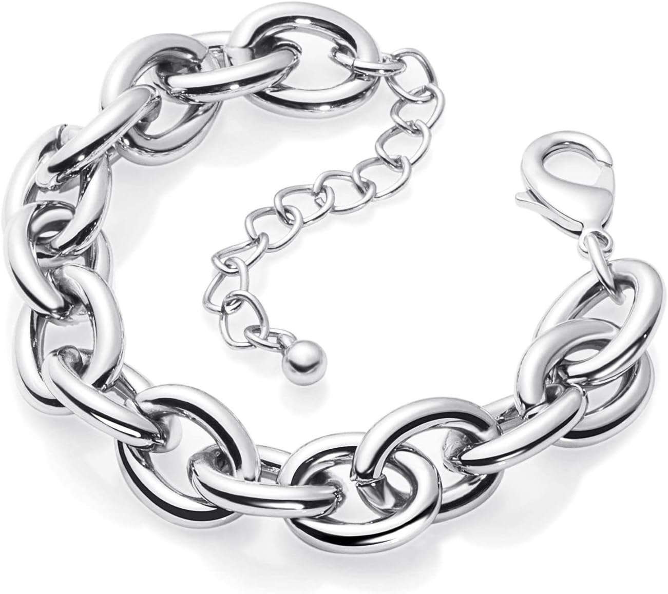 LANE WOODS Gold Bracelets for Women 14k Gold Plated Chunky Thick Large Link Chain Bracelet, 7 Inch, Metal