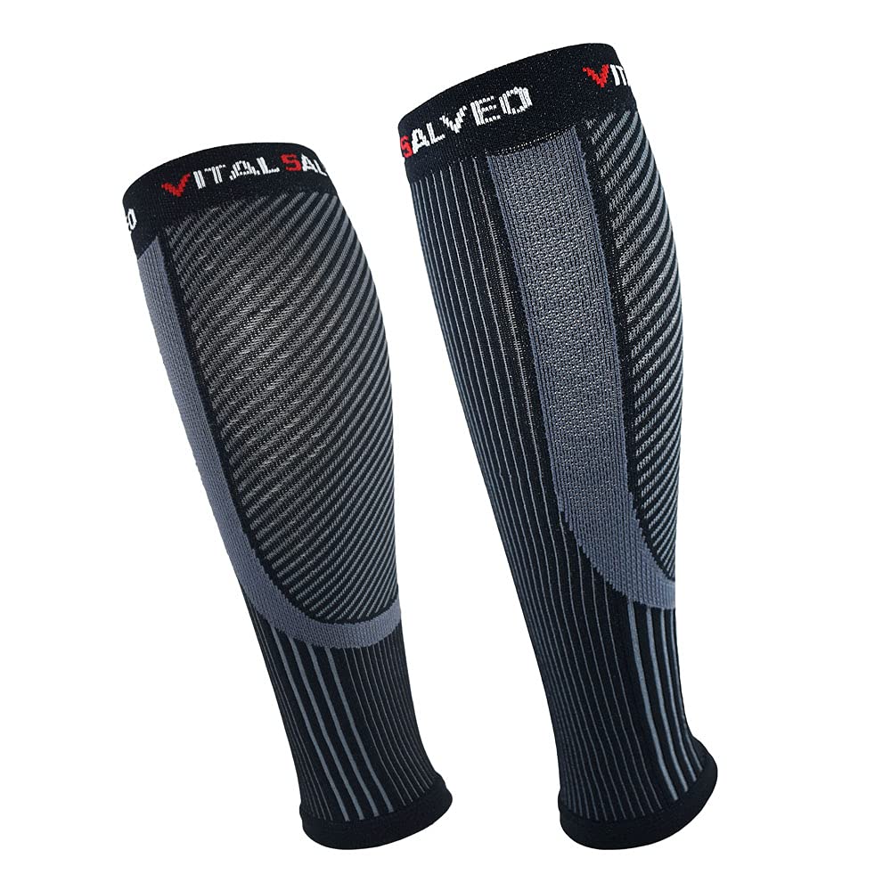 Flash Sale Vital Salveo Recovery Calf Compression Sleeves Made of Innovative Fiber. Fit for Cycling, Running, Travel, Pregnancy , Nurses - Calf Pain Relief-Black with Srtipe-S