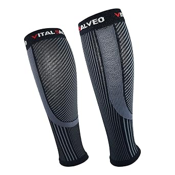 Vital Salveo Recovery Calf Compression Sleeves. Fit for Cycling Running Travel Pregnancy Nurses Calf Pain Relief-1Pair-Black with Srtipe-S