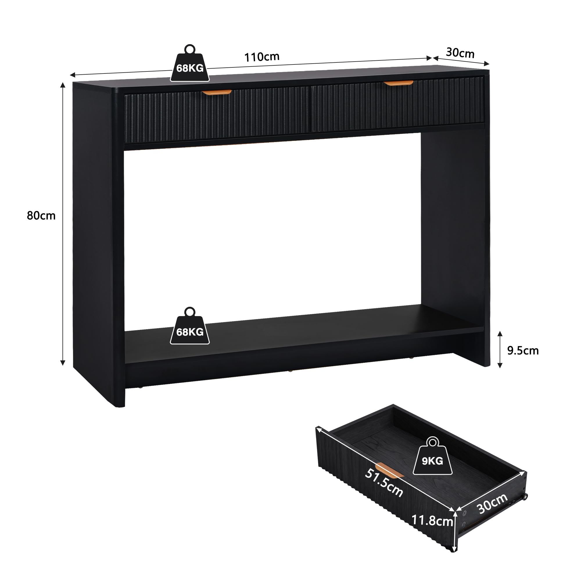 Moderner Flurschrank mit 2 Stauraumeinheiten und Einer hohlen Aufbewahrungsbank | 110 cm breiter Flurschrank, Eingangstisch mit Stauraum, Eingangsdekor (Schwarz)