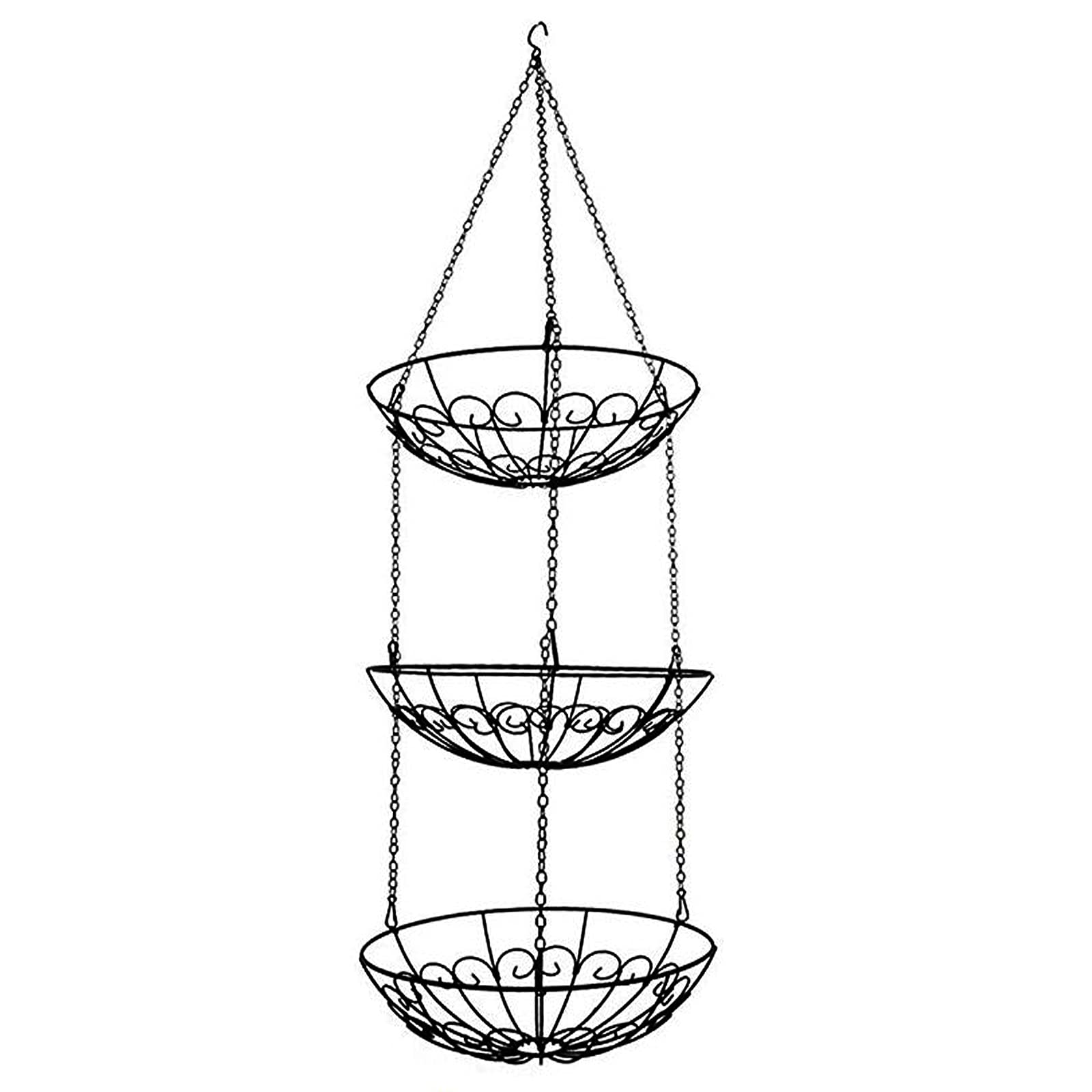 BAIOUDA 3 Tier Fruit Basket Hanging Basket Vegetable Organizer Kitchen Heavy Duty Metal Chain Hanging Basket Storage Tools, Kitchen Household Storage Basket (Black)