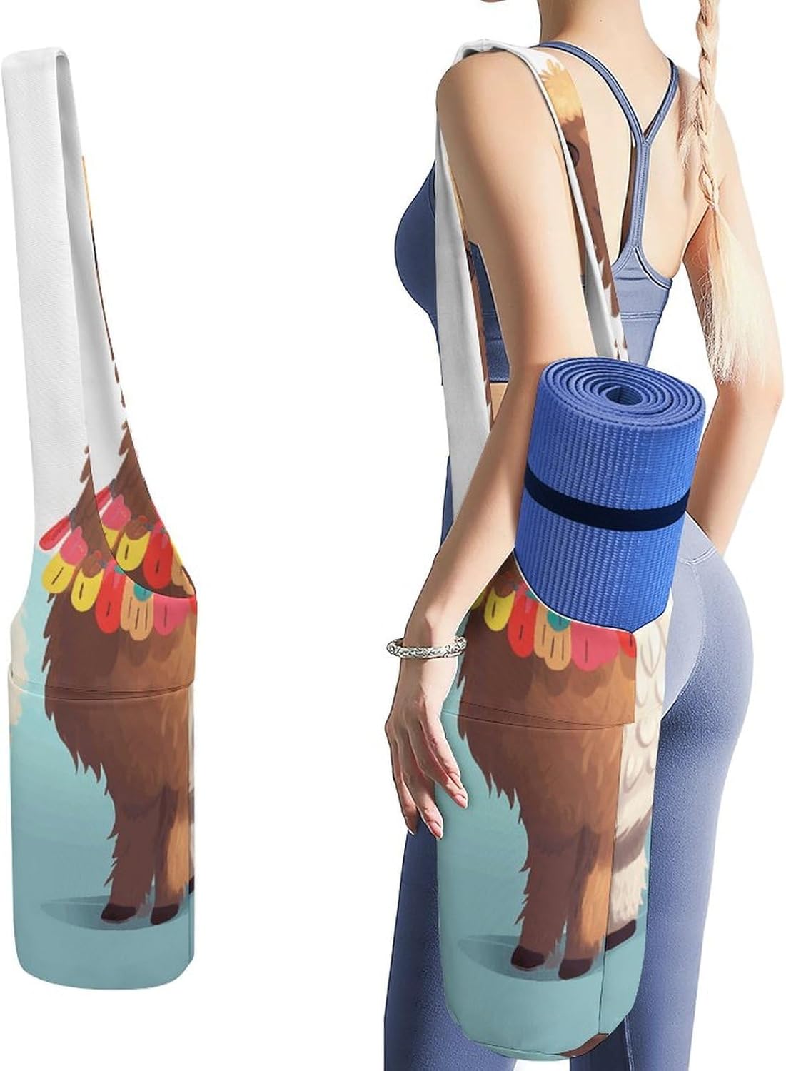 Llama Alpaca Yoga Mat Bag Yoga Backpack Multi Pocket Exercise Yoga Mat Carrier Multi-Functional Storage Bag for Pilates Beach Travel And Everyday Use