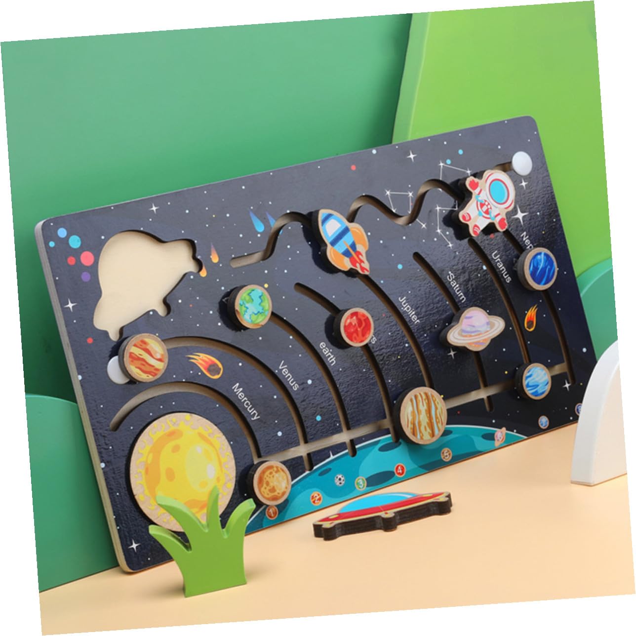 Gatuida Puzzle di Legno del Cosmo Solare 9 Pianeti Mobili per Bambini, Materiale Legno, Educativo per Attività di Apprendimento Prescolare, Migliora Abilità Cognitive