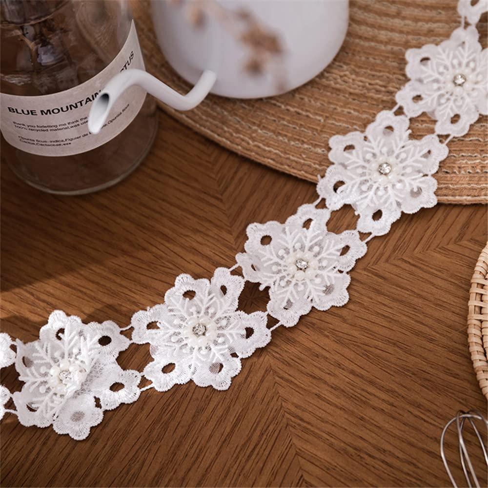 9 Yards 5 cm Weiße Perlen Stickerei Spitzenborte, Spitzenband Spitzenstoff Zierband StoffbordüRe Spitze Meterware Saumspitze Spitzenlitze Lace Trim GipüRe Borte HäKelband Borten Und BäNder Zum NäHen