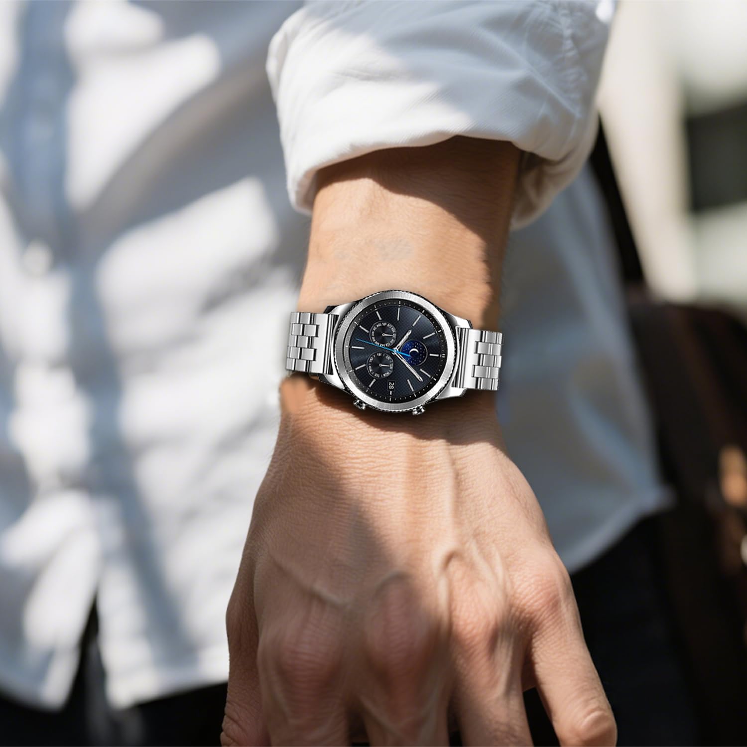 Kai Tian Correa de reloj de acero inoxidable mate de 5 filas de doble bloqueo, banda de metal de repuesto para hombres y mujeres, 18mm, 20mm, 22mm, 24mm, 26mm, negro, plata y azul