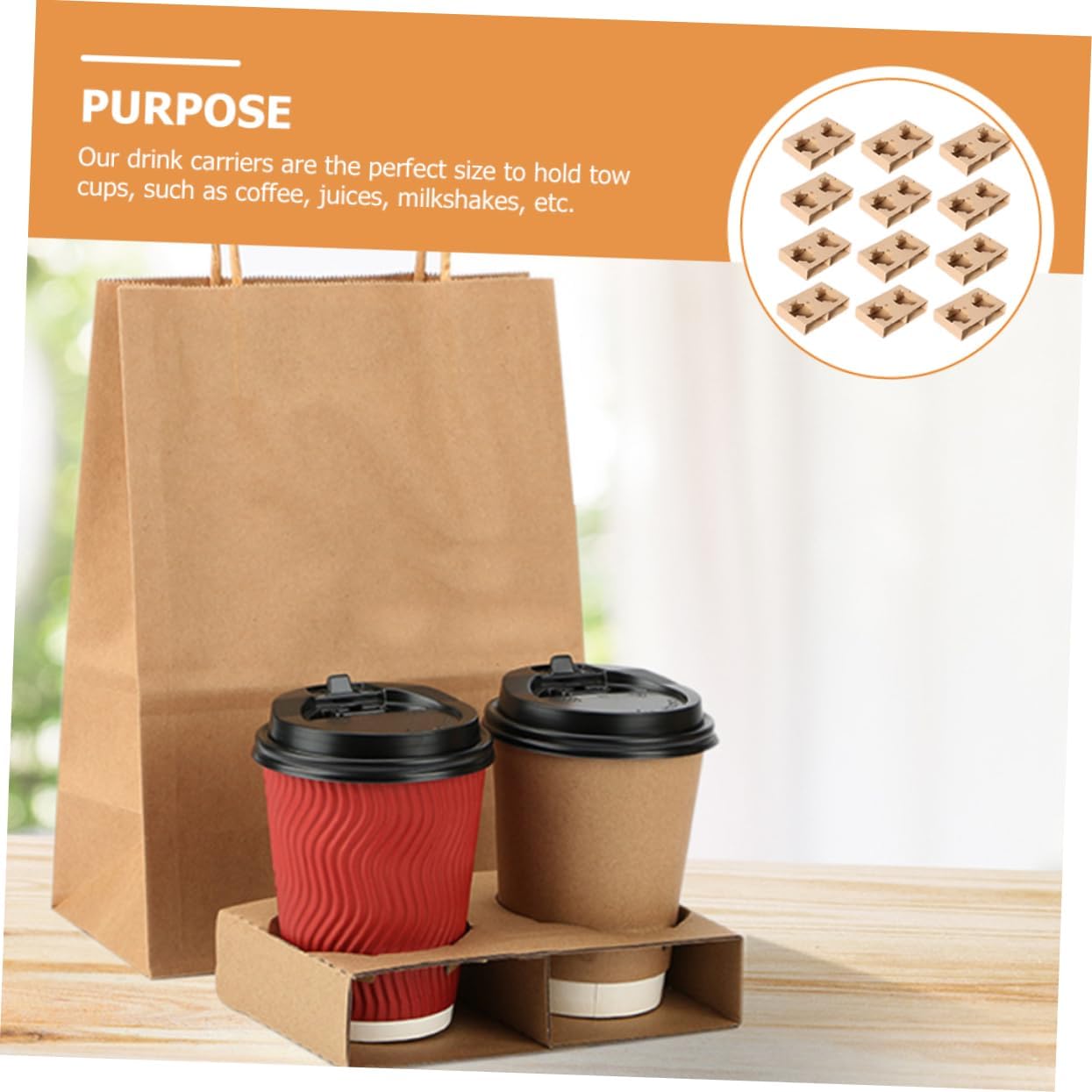 GLEAVI 50pcs Strong Corrugated Paper Cup Holder Drink Carrier Tray Milk Tea Takeout Holder Simple Design