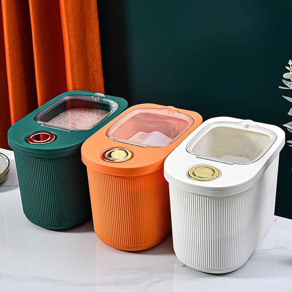 Récipient de stockage à riz hermétique et résistant à l'humidité de grande capacité pour le stockage en vrac, moderne et minimaliste, blanc, vert, deux (20 Jin Blanc)