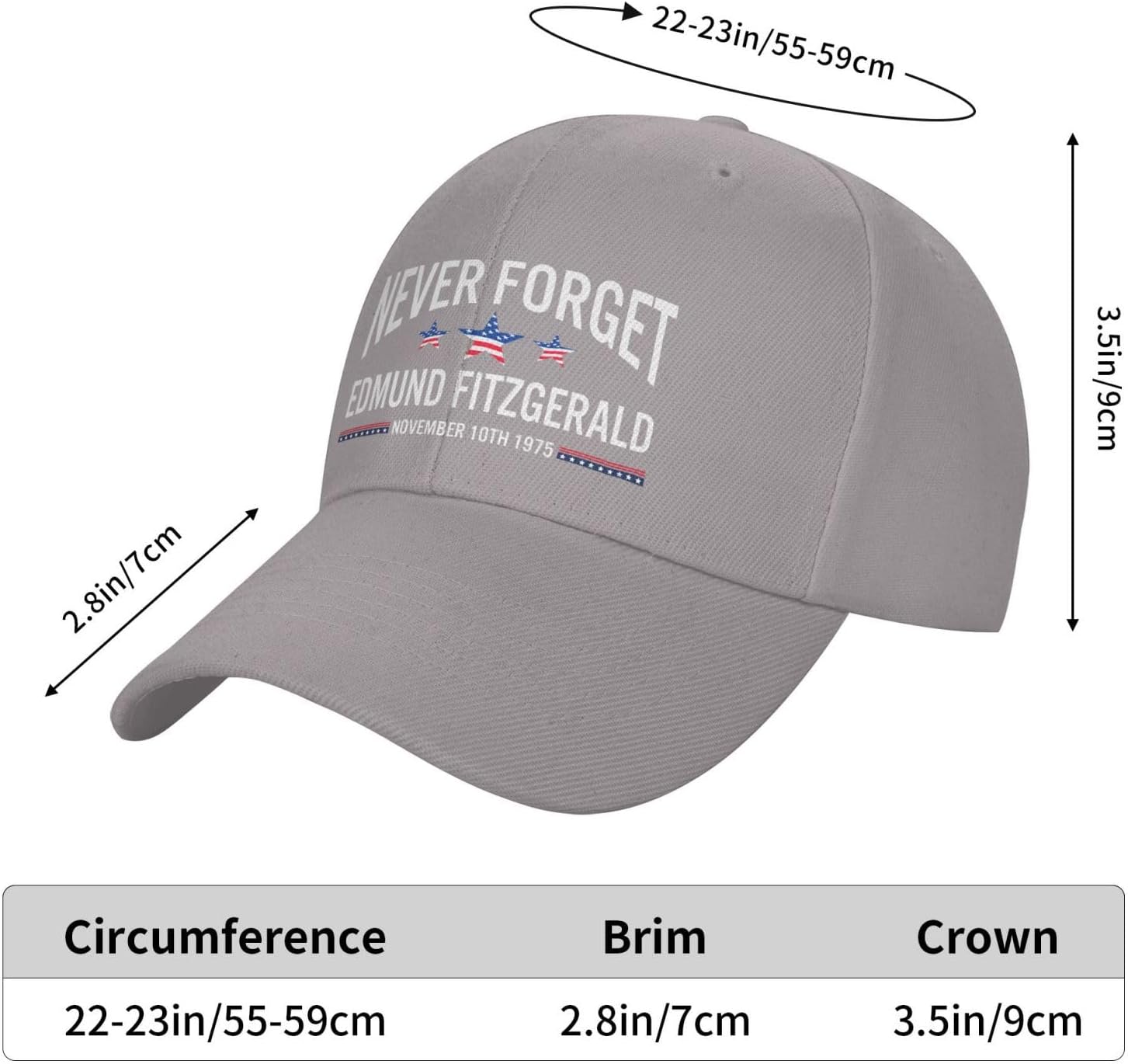 Never Forget Edmund Fitzgerald Hat Adjustable Trucker Caps Casual Sun Peak