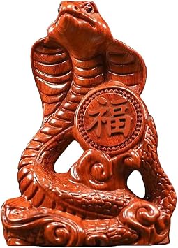 Snake Statue Small Wooden Feng Shui Animal Sculpture Ornament Chinese Zodiac Snake Figurine 2025 New Year Gift Snake Sculpture for Luck Success Wealth Home Office Decor Brown,3.1 inch