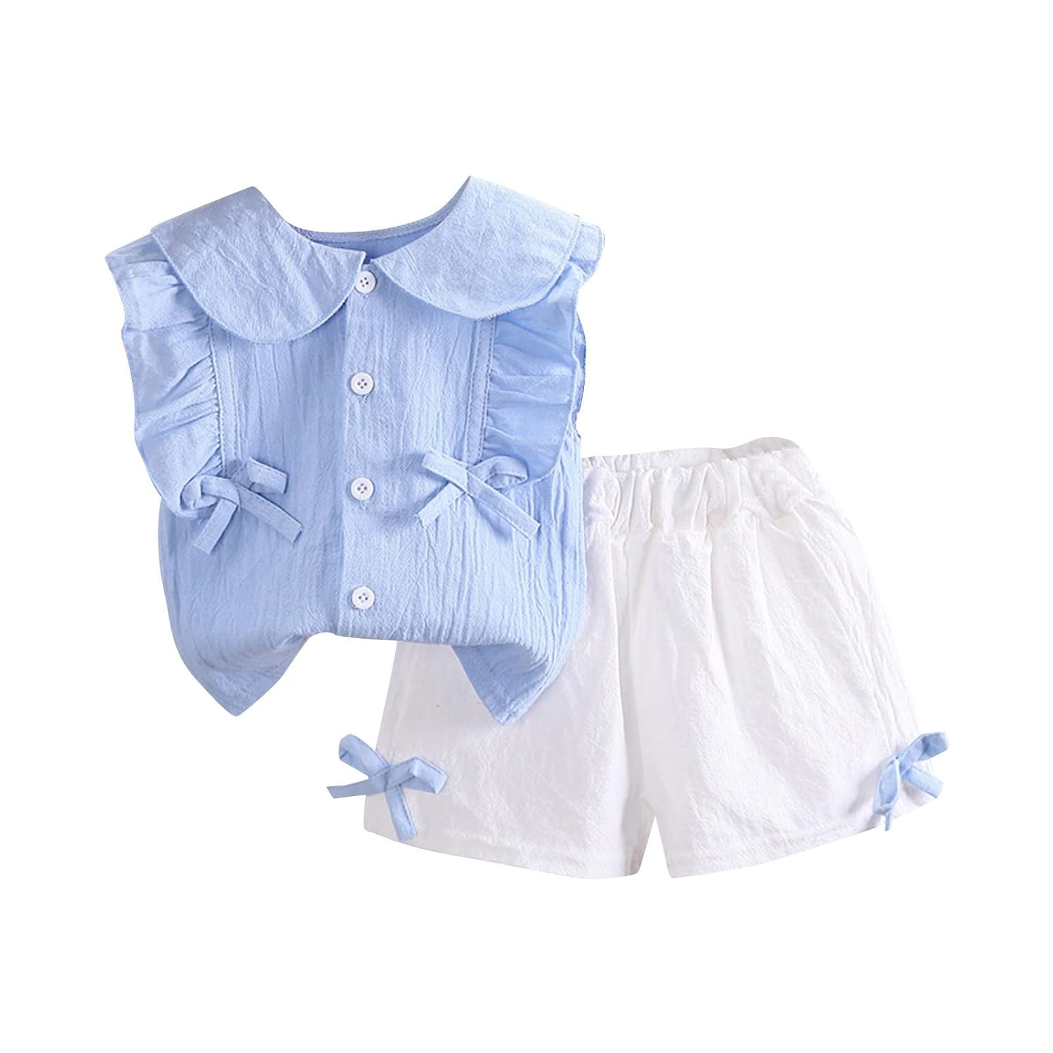 Toddler Baby Girl Ruffled Bow Knot Fly Sleeve Set Tops Vest Shorts 2Pcs Outfit Summer Clothes Kids Girls