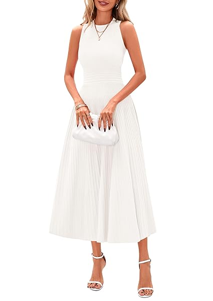 PRETTYGARDEN Spring Casual Dresses for Women 2025 Summer Business Work Midi Sleeveless A Line Pleated Cocktail Dress