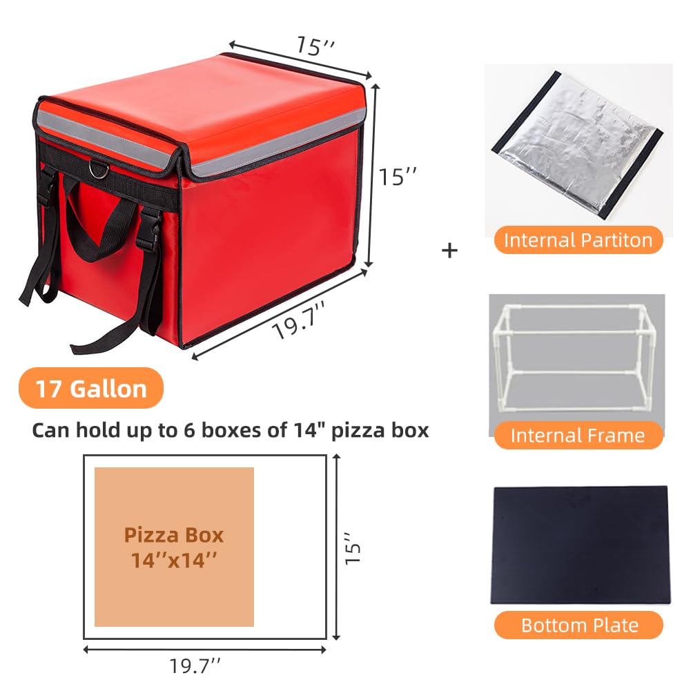 Isolierte Lebensmittel-Liefertaschen, XL, 46 x 35,1 x 35,1 cm, kommerzielle Lebensmittel-Liefertaschen, Bodenplatte und Trennwand und Stabiler Rahmen, wasserdicht und faltbar, heiß und kalt