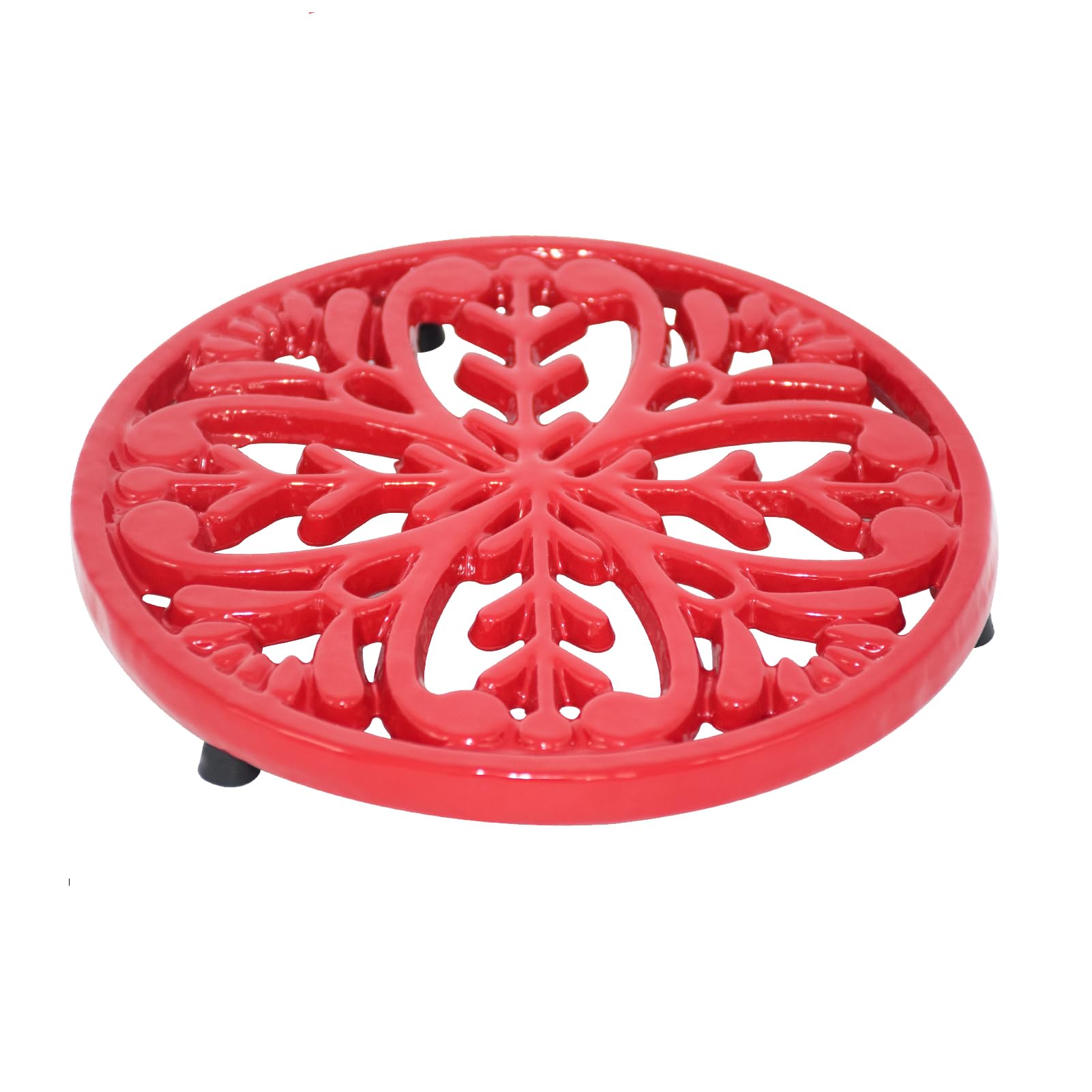 JOGREFUL Cast Iron Trivet Mats, Kitchen Pot Holders to Portect Table/Countertops, Heat Resistant Mats for Teapot/Hot Dishers/Plates, Vintage Mats with Weighted-Base, Mistletoe Pattern, Red โ image 1